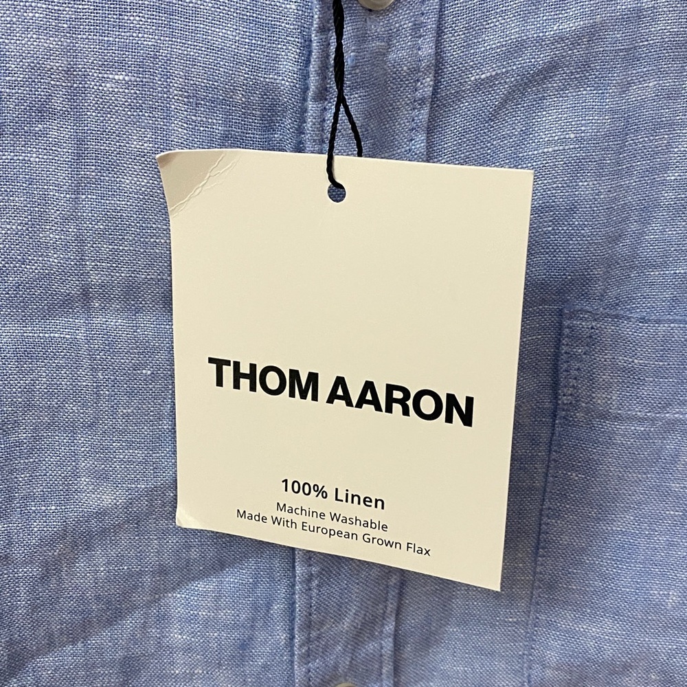 New! Thom Aaron Blue Short Sleeve Linen Button Down Shirt - Picture 2 of 4